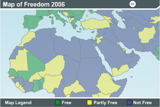 Map Of The Middle East Black And White. Map of Freedom 2006 - The